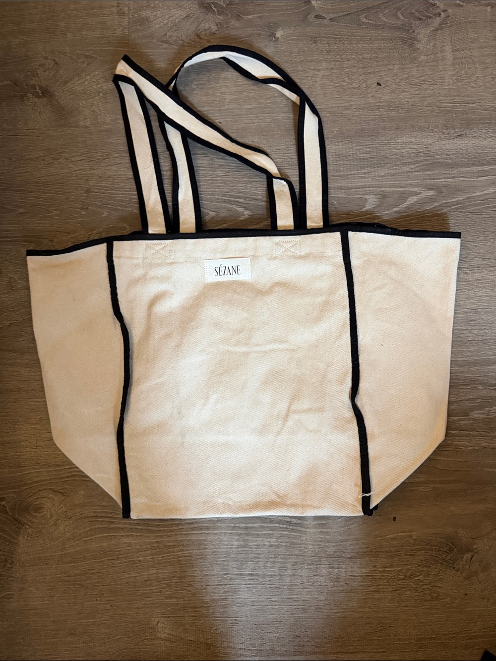Sézane Cream Canvas Tote with Black Trim
